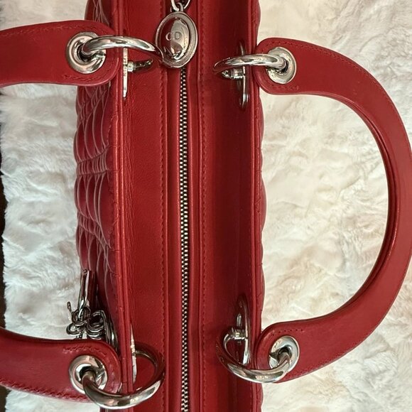 Christian Dior Lambskin Cannage Large Red Lady Dior Shoulder Bag - Picture 8 of 12